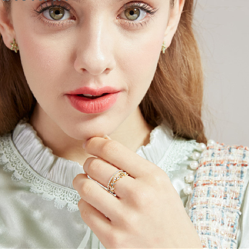 Womens Open Ring Gold Plated Artificial Gemstone Korean Style Fashion Jewelry Dainty Versatile Accessory Trends