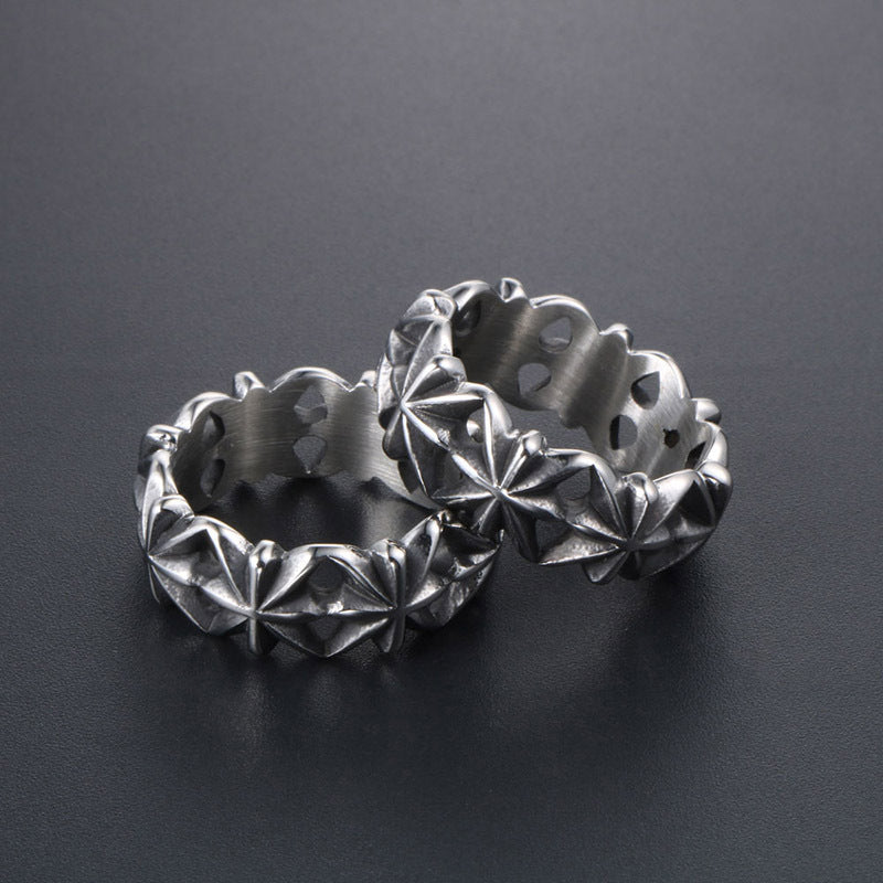 Unisex Titanium Steel Ring Retro Flower Design Band Jewelry Gift For Men Women Fashionable Ring Jewelry Gift