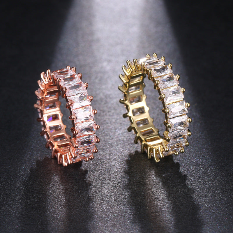 Womens Square Zircon Ring Geometric Gold Plated Artificial Diamond Engagement Ring Jewelry Gift Elegant Styles