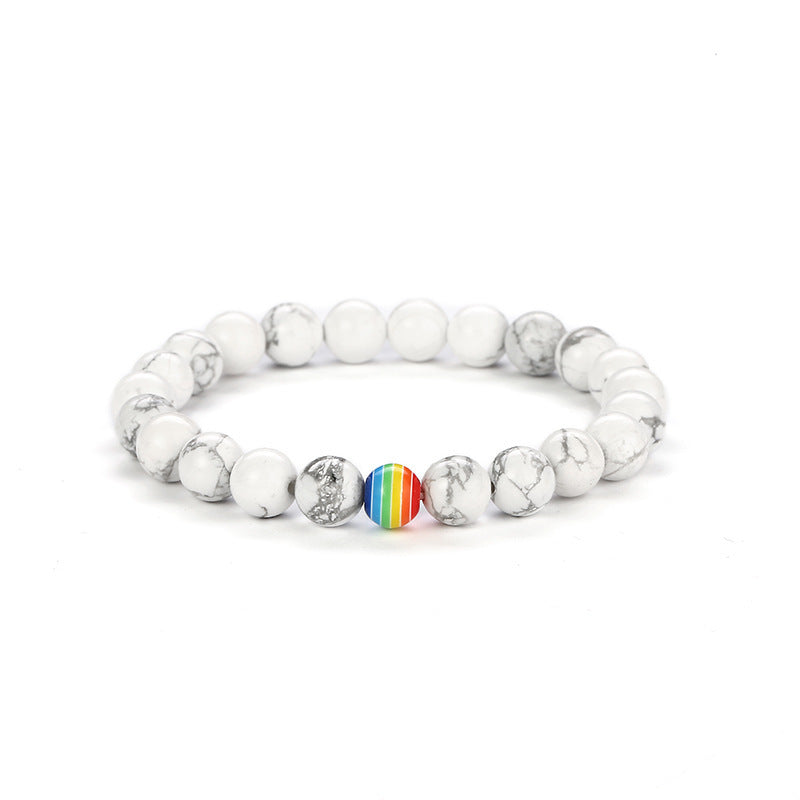 Unisex Natural Stone Beaded Bracelet With Frosted Crystal White Pine Stone Square Design For Matching Couple Jewelry