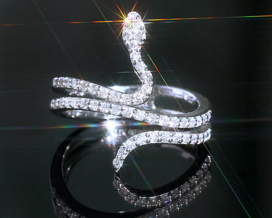 Womens Snake Ring With Sparkling Diamonds And Micro Zircon Gold Plated Copper Jewelry Elegant Fashion Accessory For Her