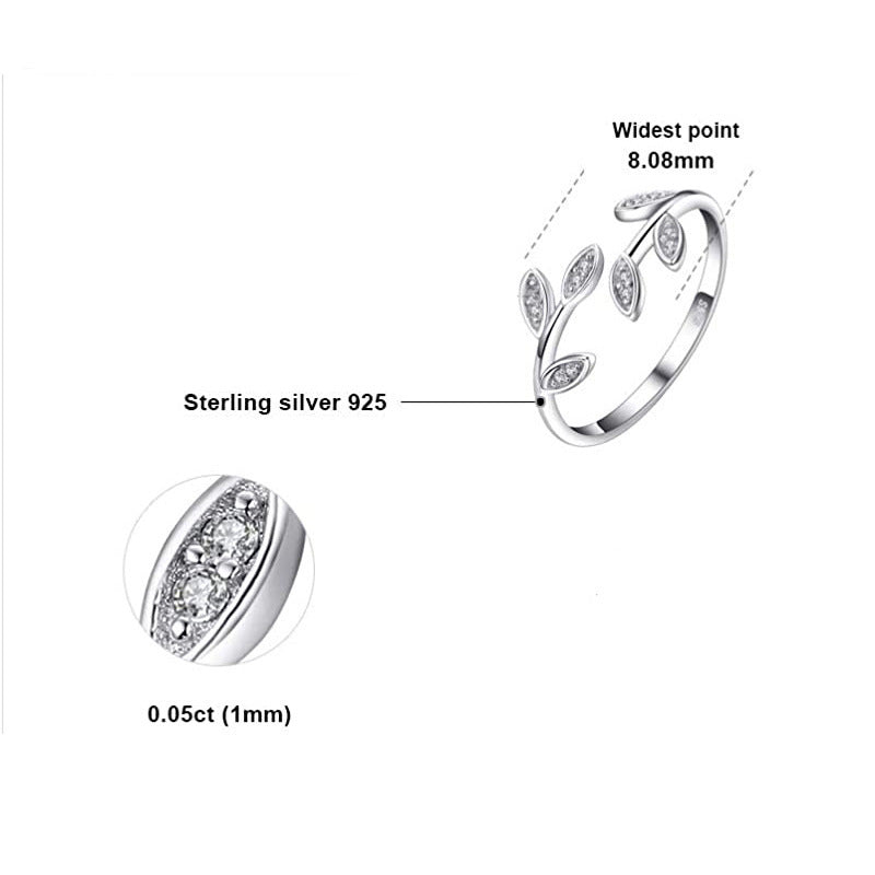 Womens Sterling Silver Leaf Ring Adjustable S925 European Leaf Shaped Ring Electroplated Gift For Women Stylish