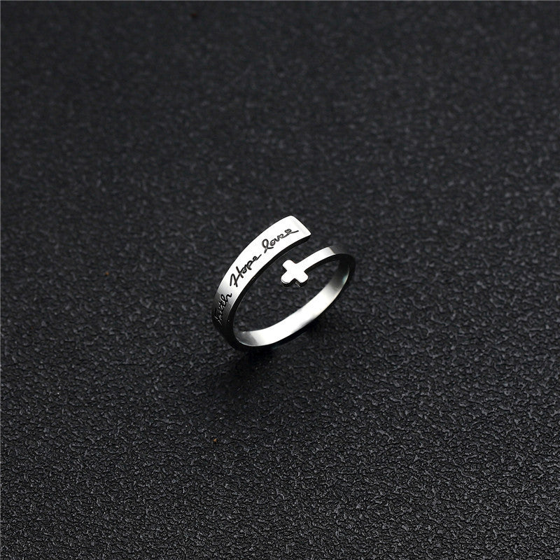 Personalized Cross Double Titanium Steel Ring Unisex Geometric Style Polished Accessory Gift For Everyday Wear
