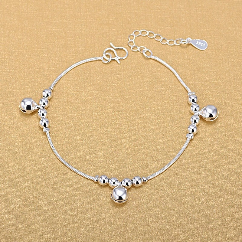 Womens Silver Bracelet With Three Bell Charms Geometrical Design Fashion Jewelry Gift For Women Silver Plated