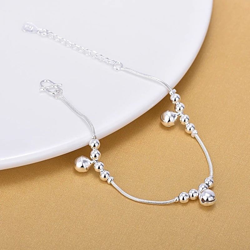 Womens Silver Bracelet With Three Bell Charms Geometrical Design Fashion Jewelry Gift For Women Silver Plated