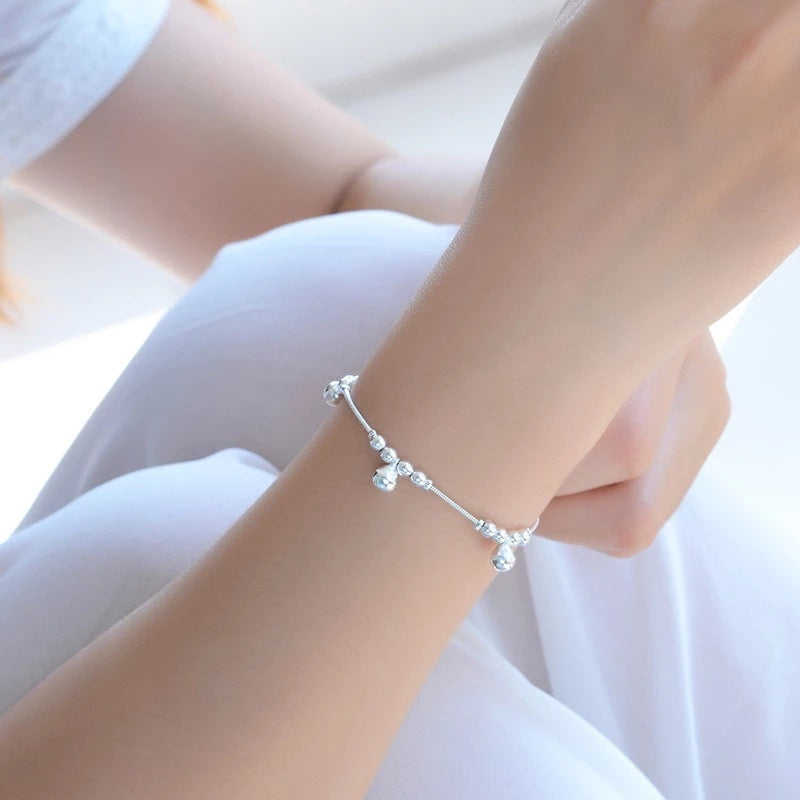 Womens Silver Bracelet With Three Bell Charms Geometrical Design Fashion Jewelry Gift For Women Silver Plated