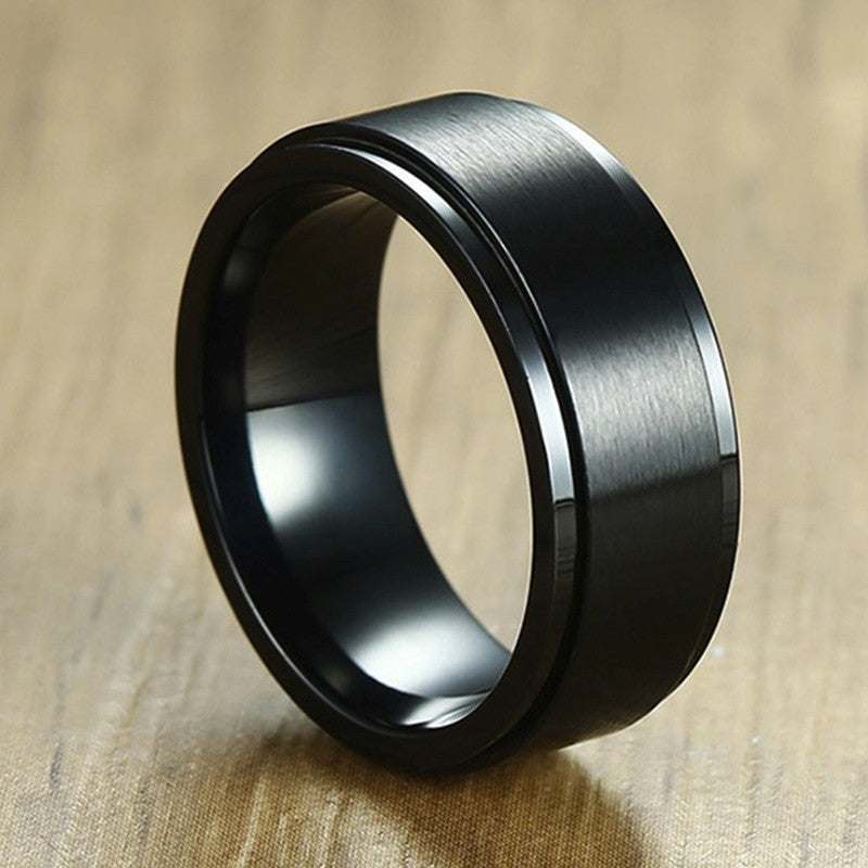 Stainless Steel Ring With Swivel Index Finger Joint For Men Black And Steel Color Size 7 8 9 10 11 12 Geometric Style