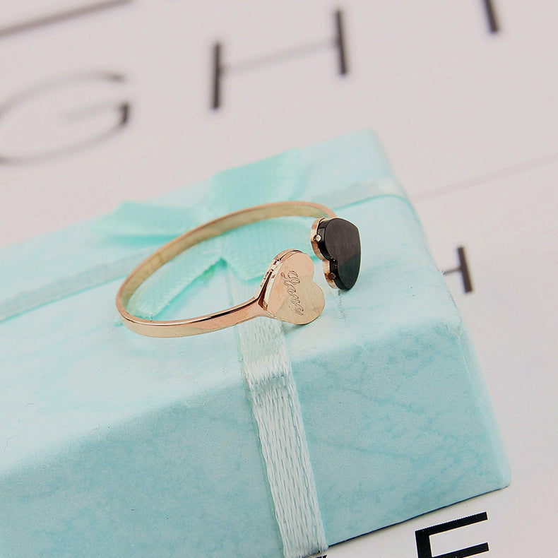 Heart Shaped Titanium Steel Rings Rose Gold Tone Women Sizes 6 7 8 9 Modern Jewelry Gift Idea For Her Everyday