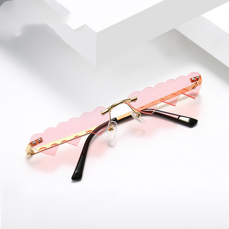 Womens Rimless Sunglasses Metal Frame Trendy Eyewear UV400 Protection Fashion PC Lens Featherweight Sun Glasses