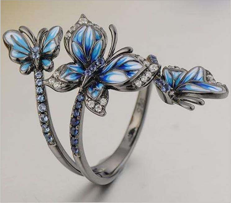 Hand Painted Dark Butterfly Ring European Inspired Alloy Bow Ring Electroplated Fashion Jewelry Individually Packed