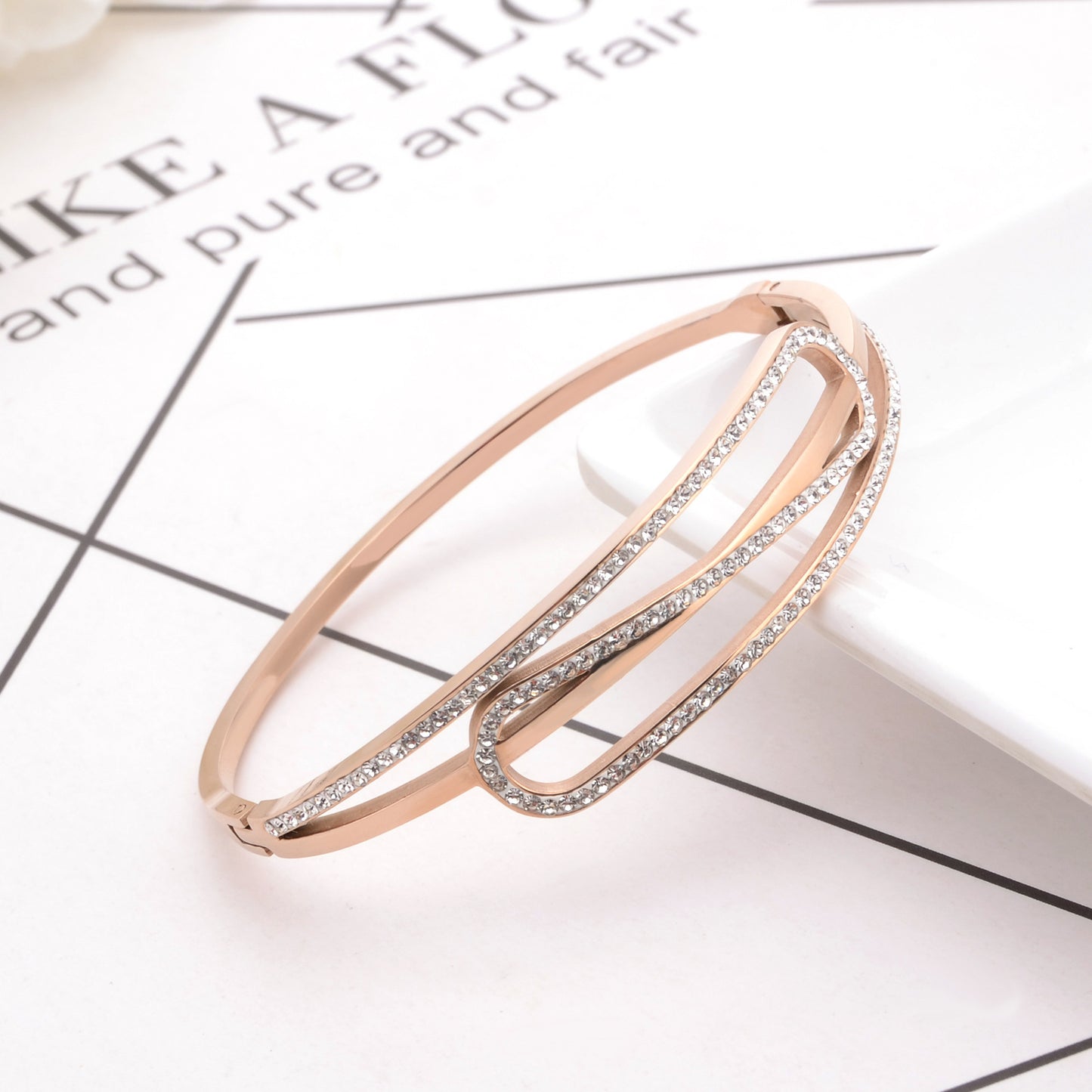 Women Stainless Steel Diamond Bracelet Rose Gold Accents Birthday Anniversary Jewelry Gift For Her Jewelry Set Shine
