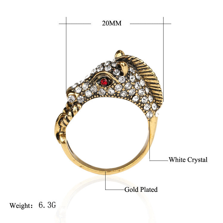 Antique Gold Seahorse Ring With Rhinestone Crystal Inlay Zodiac Animal Jewelry Electroplated For Women Jewelry Gift