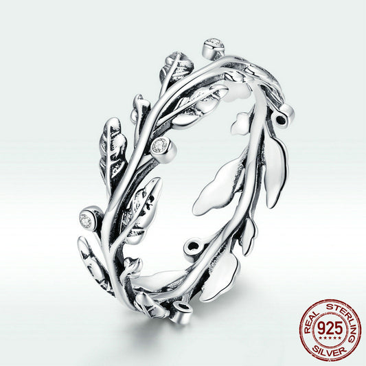 Womens Sterling Silver Ring Gemstone Inlay And Classical Branch Design Lightweight 925 Silver European Styling
