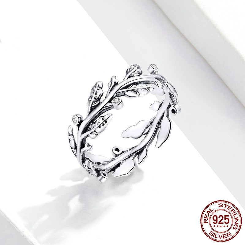 Womens Sterling Silver Ring Gemstone Inlay And Classical Branch Design Lightweight 925 Silver European Styling