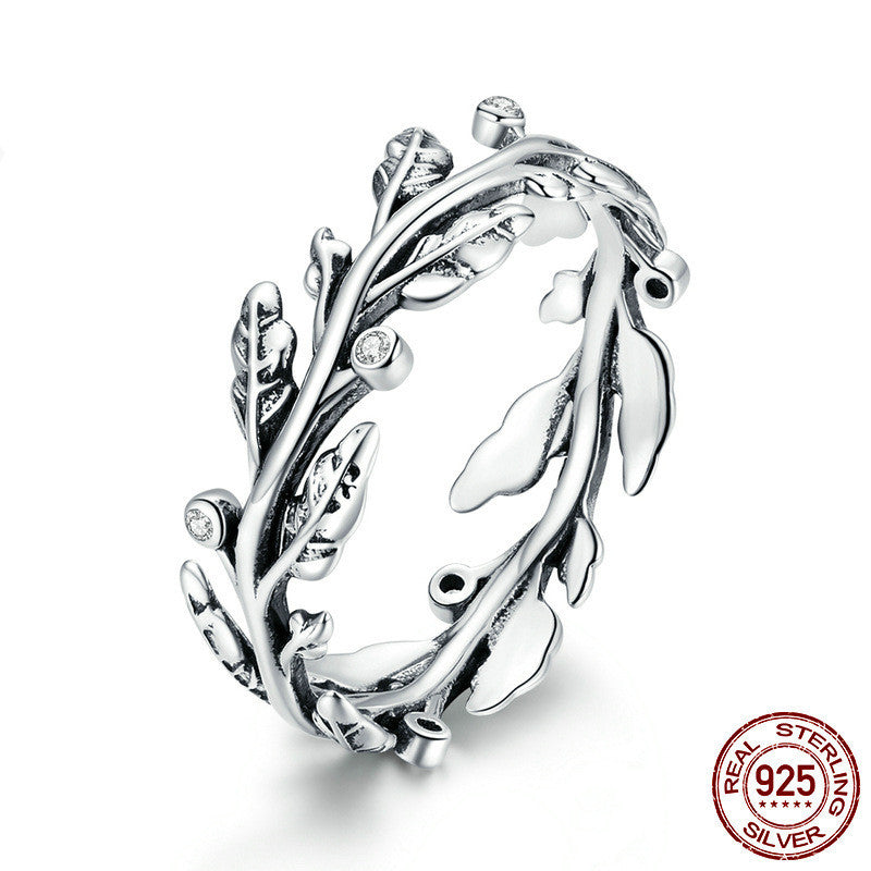 Womens Sterling Silver Ring Gemstone Inlay And Classical Branch Design Lightweight 925 Silver European Styling