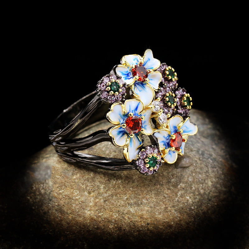 Fashion Color Zircon Ring, Flower Ring, Gold Ring, Ladies Jewelry, Jewelry
