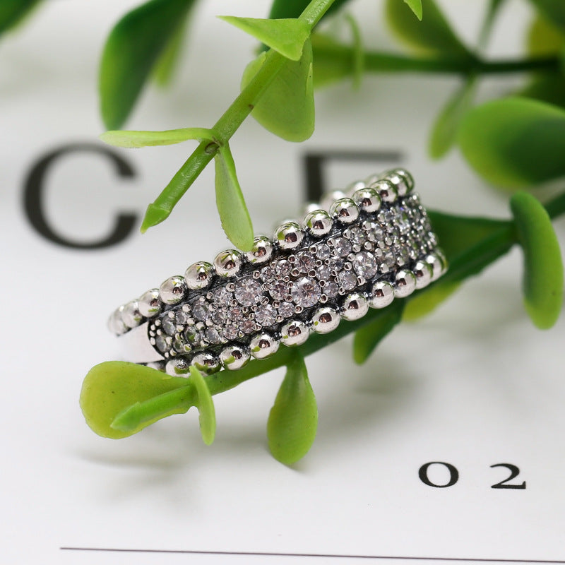 White Copper Plated Round Bead Close Set Zircon Ring For Elegant Gift Anniversary Jewelry Elegant Gift For You