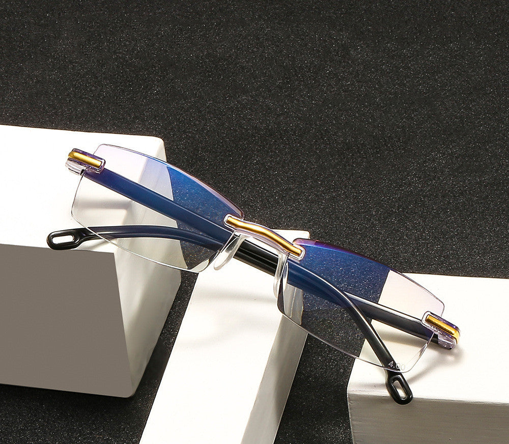 Unisex Reading Glasses Anti Blue Light No Frame Transparent Readers Diamond Cut Edges For Large Face Strengths