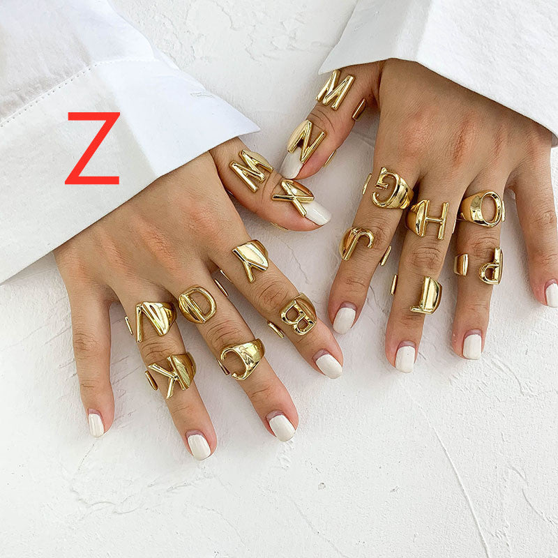 Gold Metal Alphabet Initial Ring For Women A To Z Letter Ring As Birthday Gift Europe And America Minimalist Jewelry