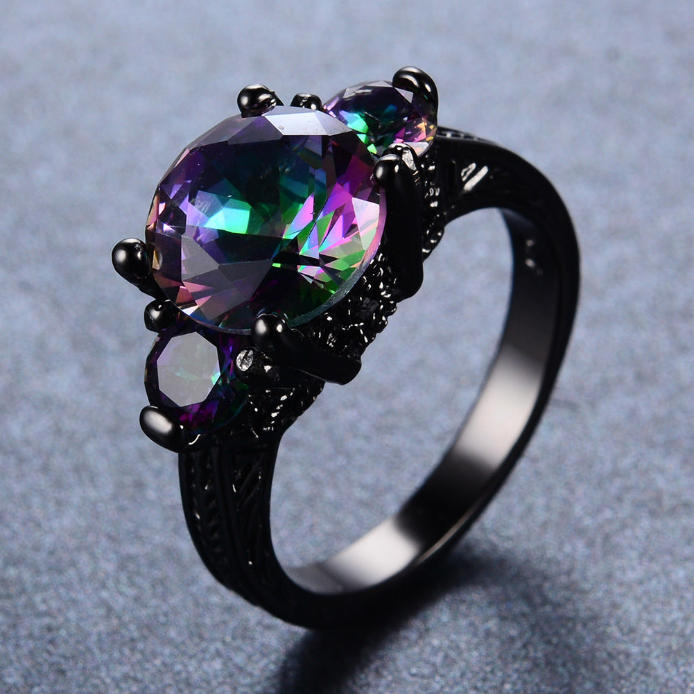 Black Gold And Black Gold Claws Colorful Round Diamond Zircon Ring