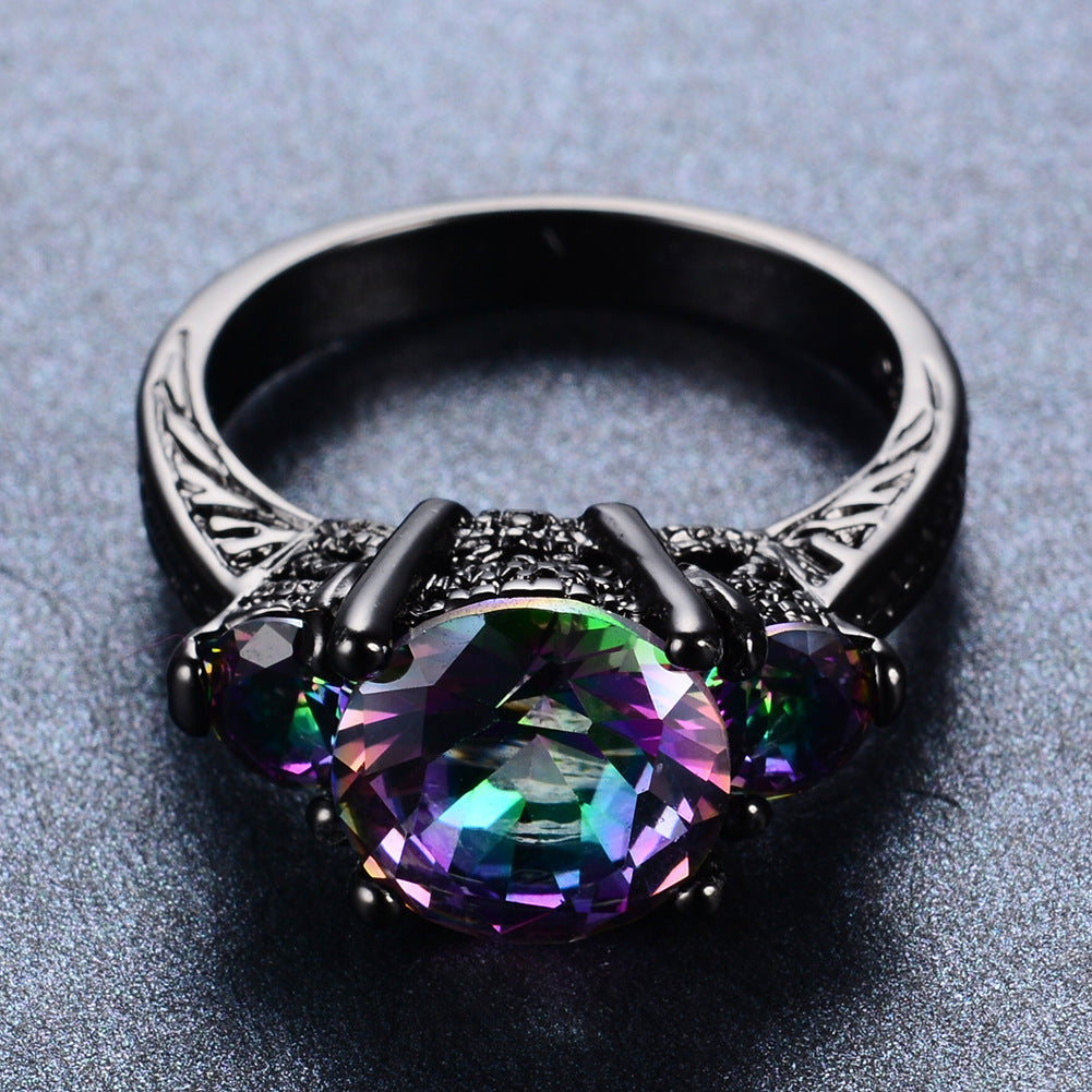 Black Gold And Black Gold Claws Colorful Round Diamond Zircon Ring