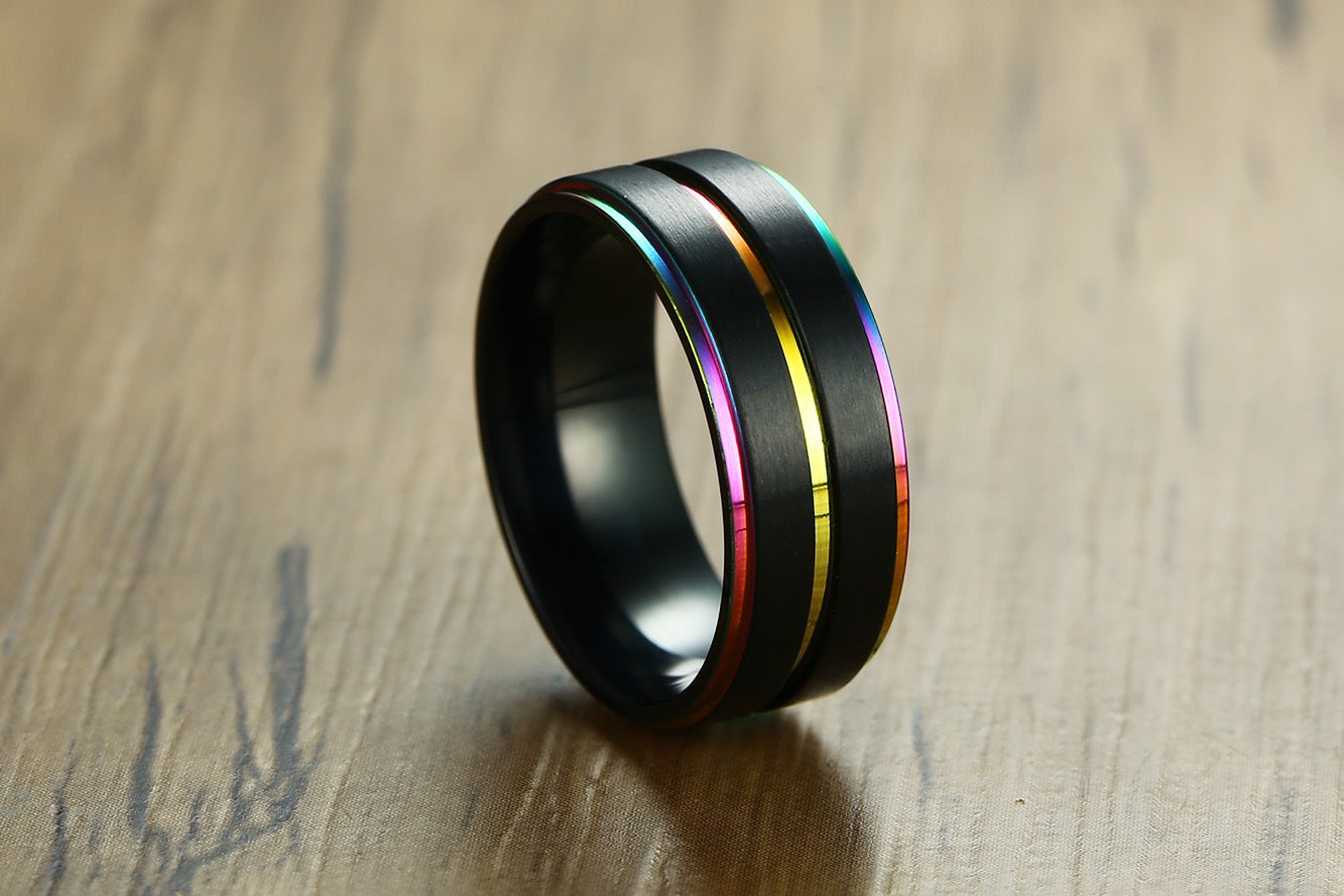 Rainbow Jewelry European And American Style Men's Stainless Steel Bare Body Ring Black Color