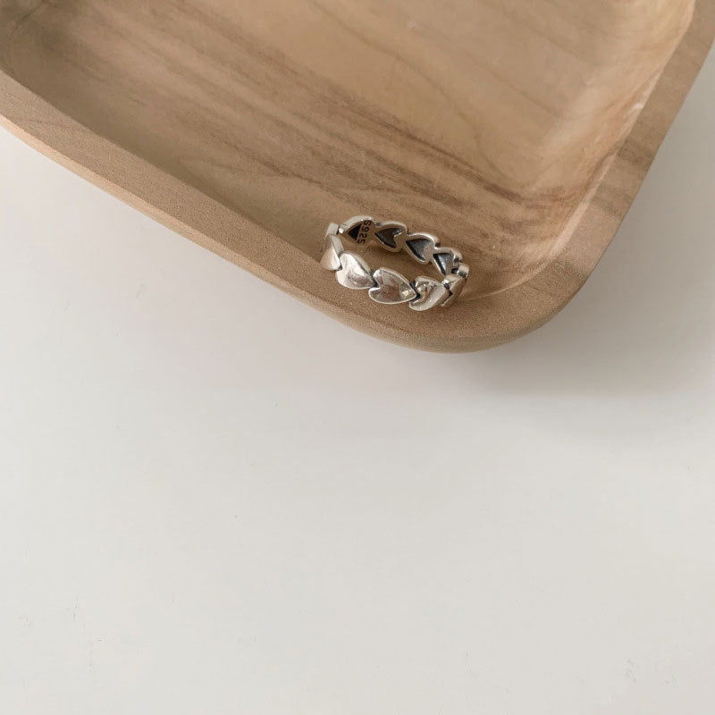 Womens 925 Sterling Silver Ring Adjustable Opening Love Heart Design Korean Fashion Jewelry Vintage Purity Ring