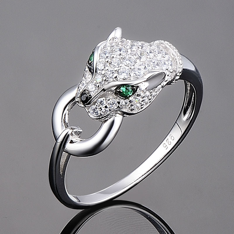 Leopard Head Silver Plated Copper Ring For Women Jewelry