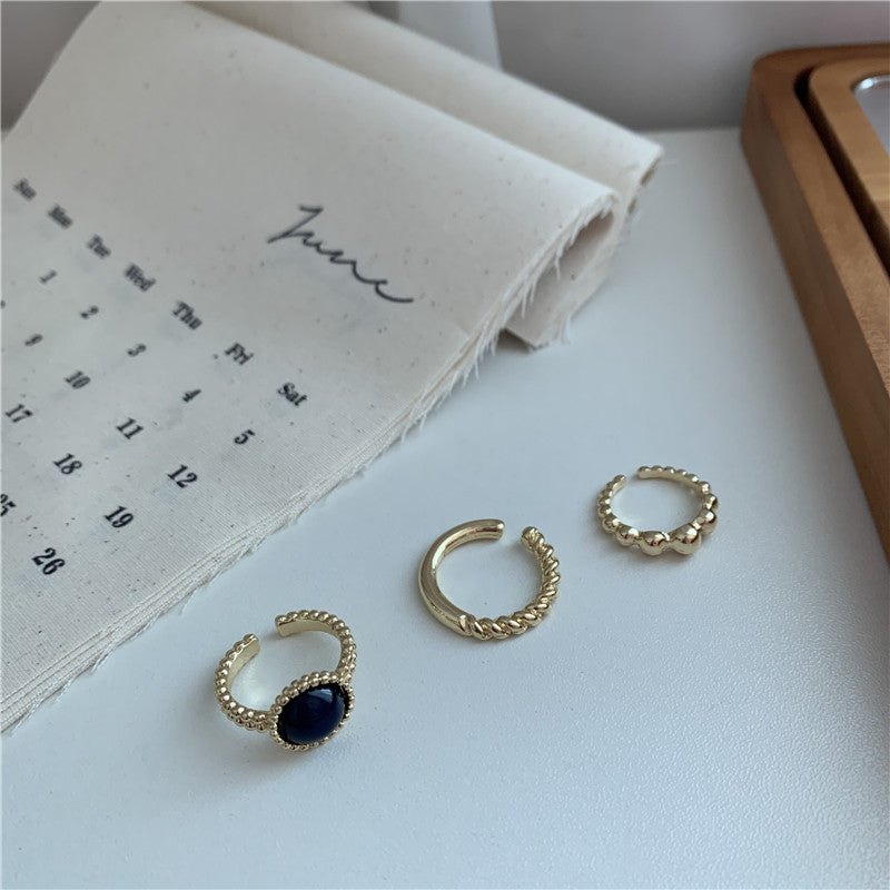 Womens Ring Set Three Piece Retro Gemstone Copper Inlay