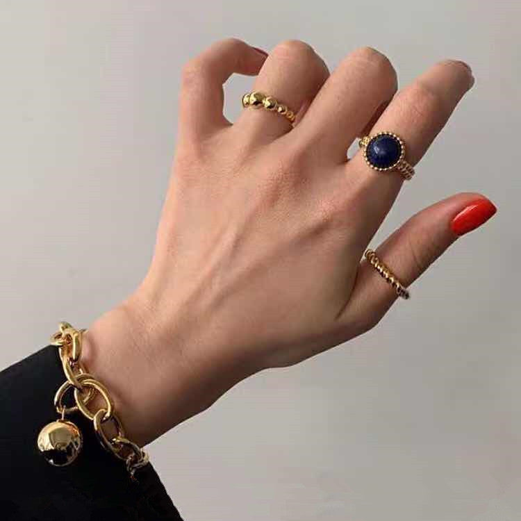 Womens Ring Set Three Piece Retro Gemstone Copper Inlay