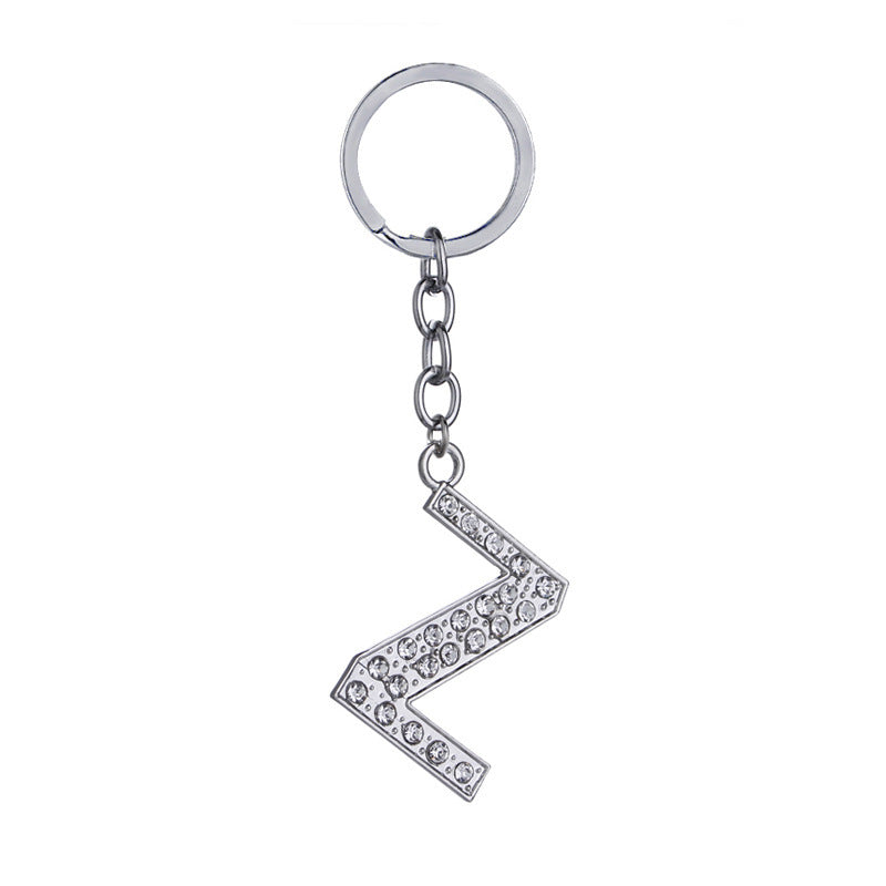 Heart Shaped Zinc Alloy Keychain Diamond Letter Pendant
