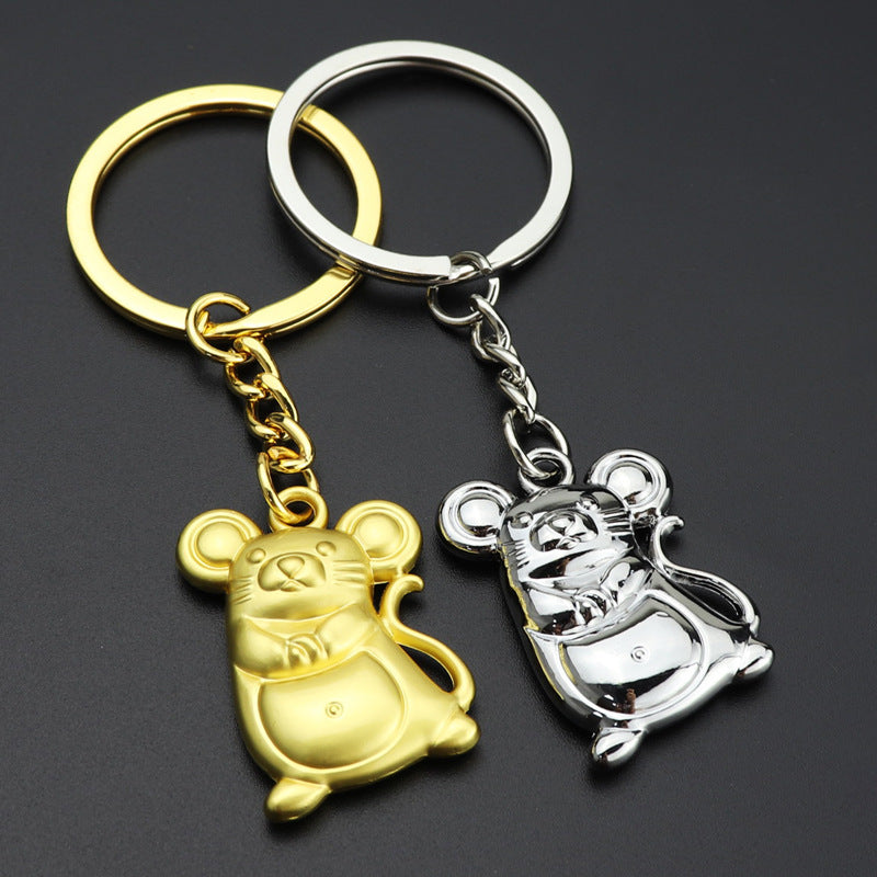Unisex Zodiac Mouse Keychain Year Rat Gift Zinc Alloy Pendant Gold Silver Lucky Bag Keychain Individually Gift