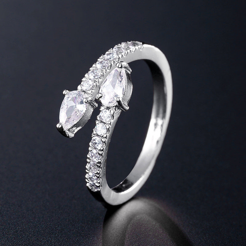 Simple And Exquisite Water Drop Zircon Ring Copper Fashion Jewelry Inlaid Zirconia Gold Plated Womens One Size