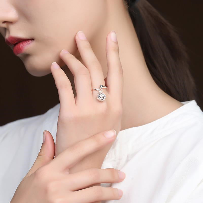 Womens Vintage Brass Ring Open Hollow Lucky Ball Design Constellation Jewelry Elegant Statement Fashion Ring For Women