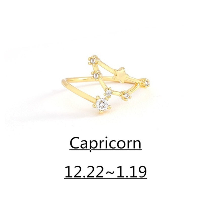 Zirconium Constellation Ring Copper Inlaid Adjustable Open Band High Color Retention Electroplating Fashion Jewelry