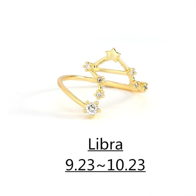 Zirconium Constellation Ring Copper Inlaid Adjustable Open Band High Color Retention Electroplating Fashion Jewelry