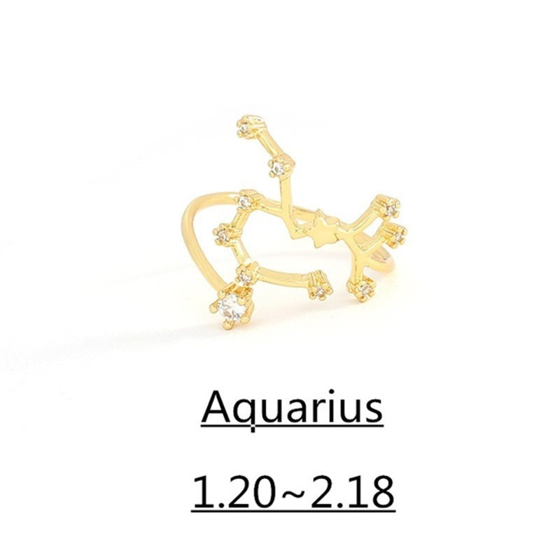 Zirconium Constellation Ring Copper Inlaid Adjustable Open Band High Color Retention Electroplating Fashion Jewelry