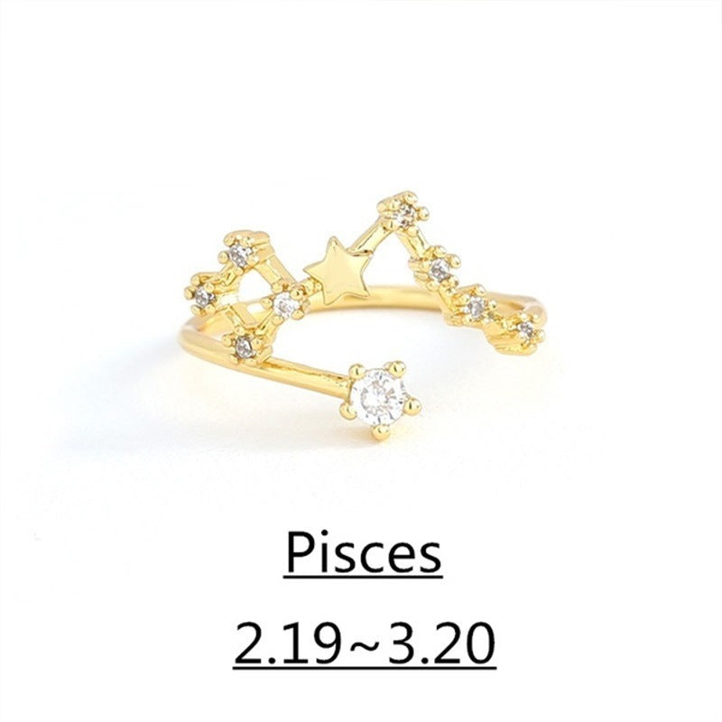 Zirconium Constellation Ring Copper Inlaid Adjustable Open Band High Color Retention Electroplating Fashion Jewelry