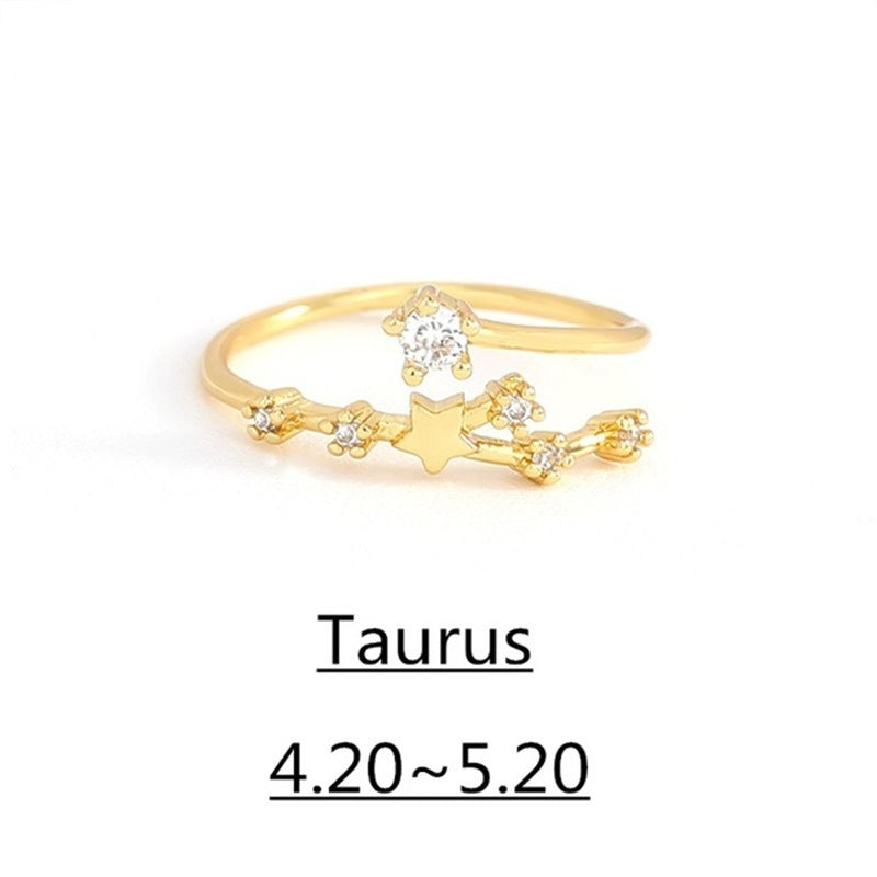 Zirconium Constellation Ring Copper Inlaid Adjustable Open Band High Color Retention Electroplating Fashion Jewelry