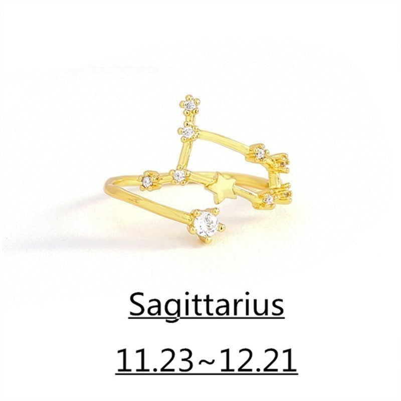 Zirconium Constellation Ring Copper Inlaid Adjustable Open Band High Color Retention Electroplating Fashion Jewelry