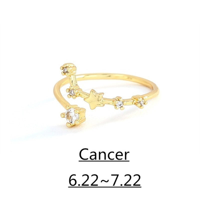 Zirconium Constellation Ring Copper Inlaid Adjustable Open Band High Color Retention Electroplating Fashion Jewelry