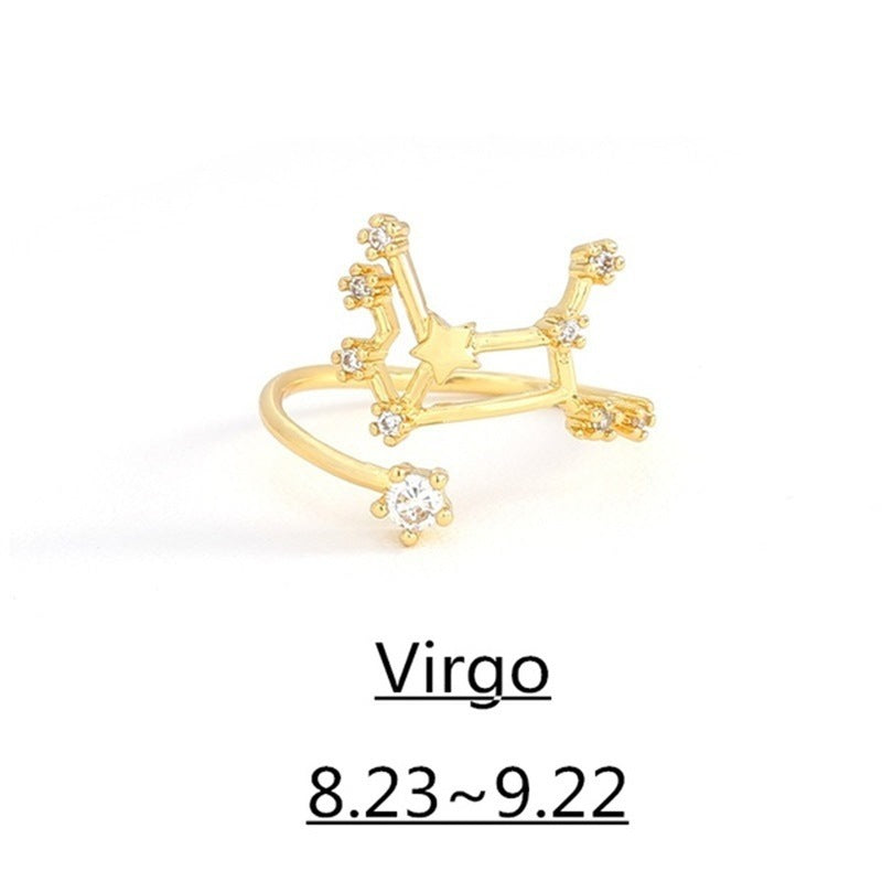 Zirconium Constellation Ring Copper Inlaid Adjustable Open Band High Color Retention Electroplating Fashion Jewelry