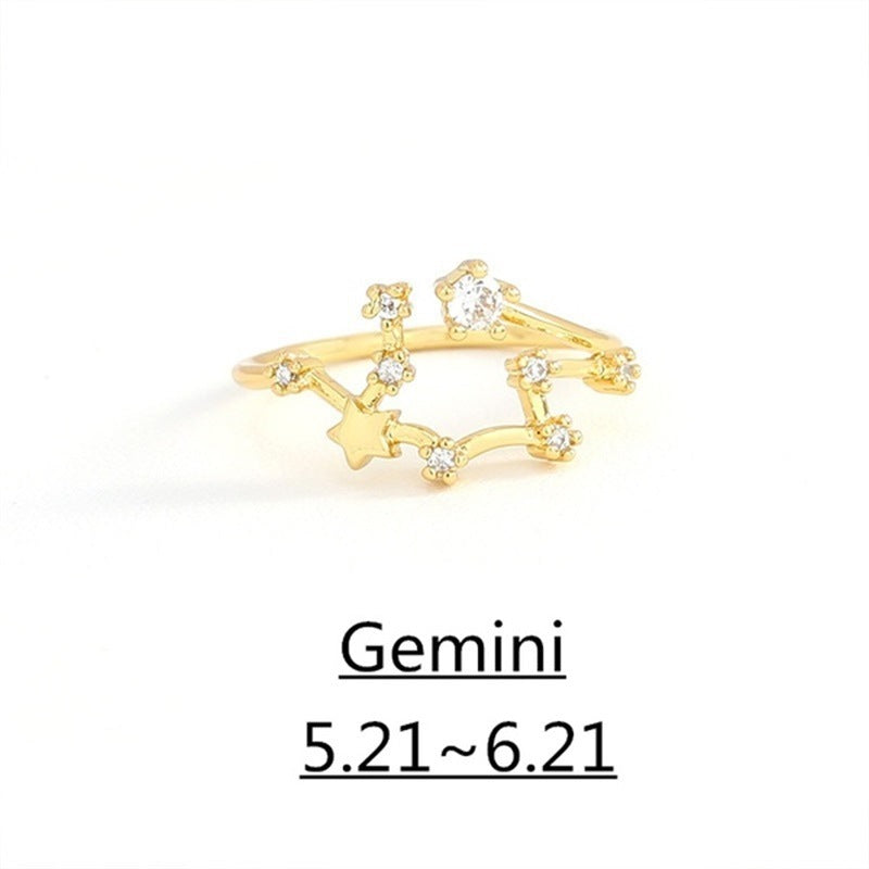 Zirconium Constellation Ring Copper Inlaid Adjustable Open Band High Color Retention Electroplating Fashion Jewelry