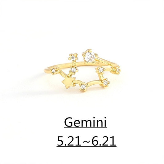 Zirconium Constellation Ring Copper Inlaid Adjustable Open Band High Color Retention Electroplating Fashion Jewelry