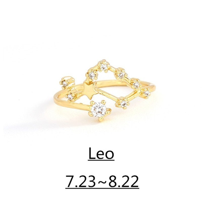 Zirconium Constellation Ring Copper Inlaid Adjustable Open Band High Color Retention Electroplating Fashion Jewelry