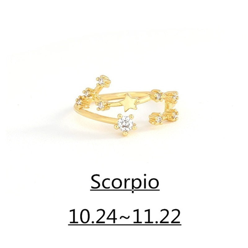 Zirconium Constellation Ring Copper Inlaid Adjustable Open Band High Color Retention Electroplating Fashion Jewelry