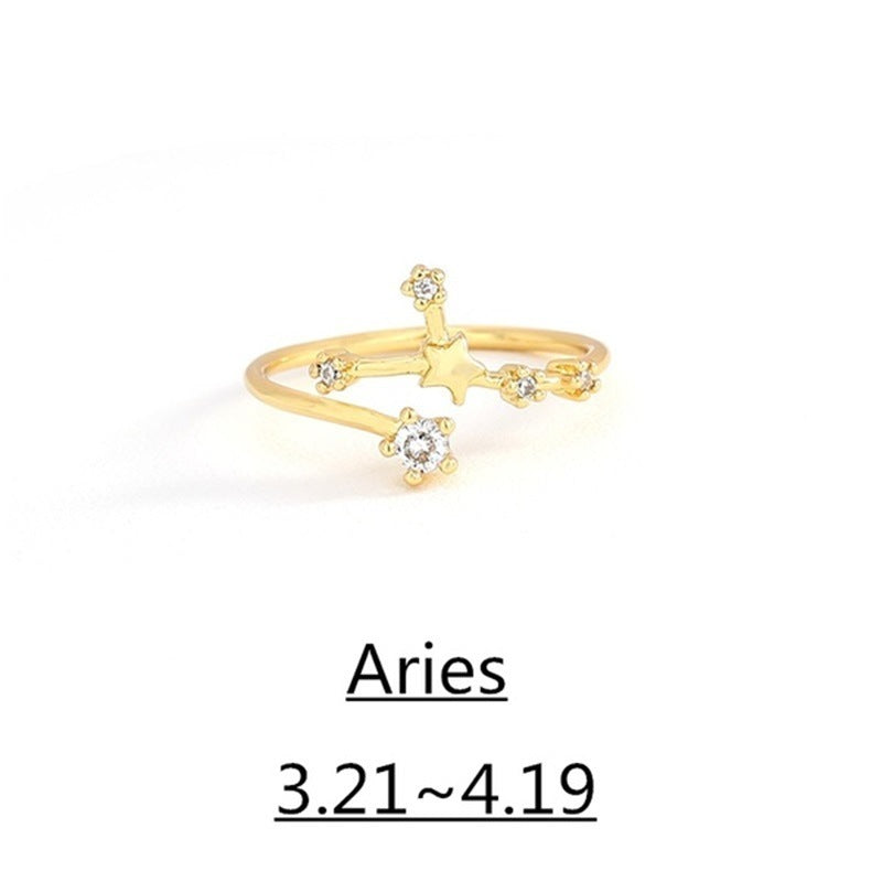 Zirconium Constellation Ring Copper Inlaid Adjustable Open Band High Color Retention Electroplating Fashion Jewelry