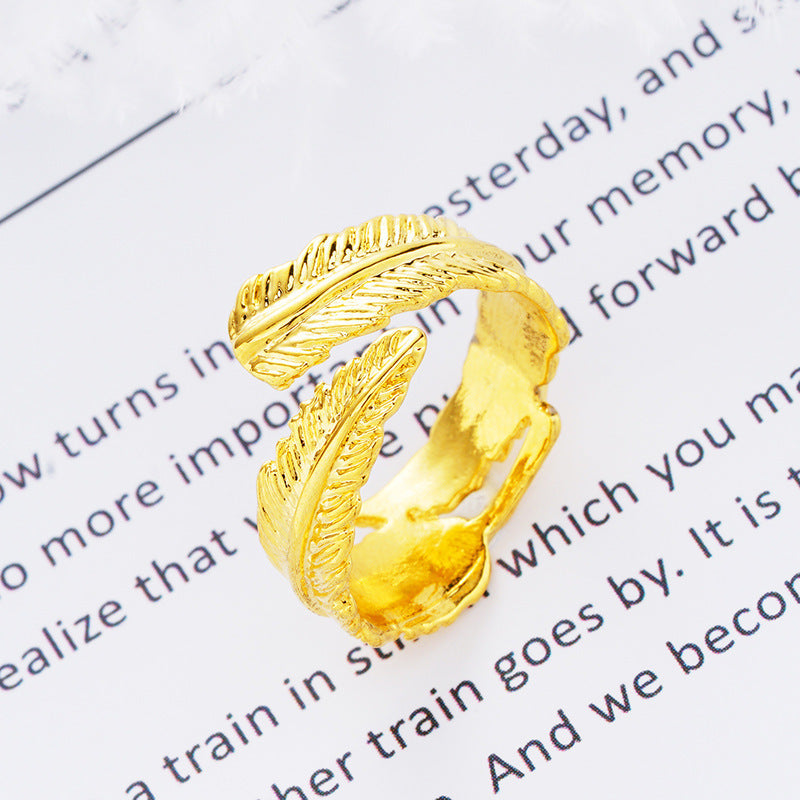 Womens Feather Open Bracelet Ring Elegant Gold Plated Design Fashionable Jewelry High Temperature Electroplated