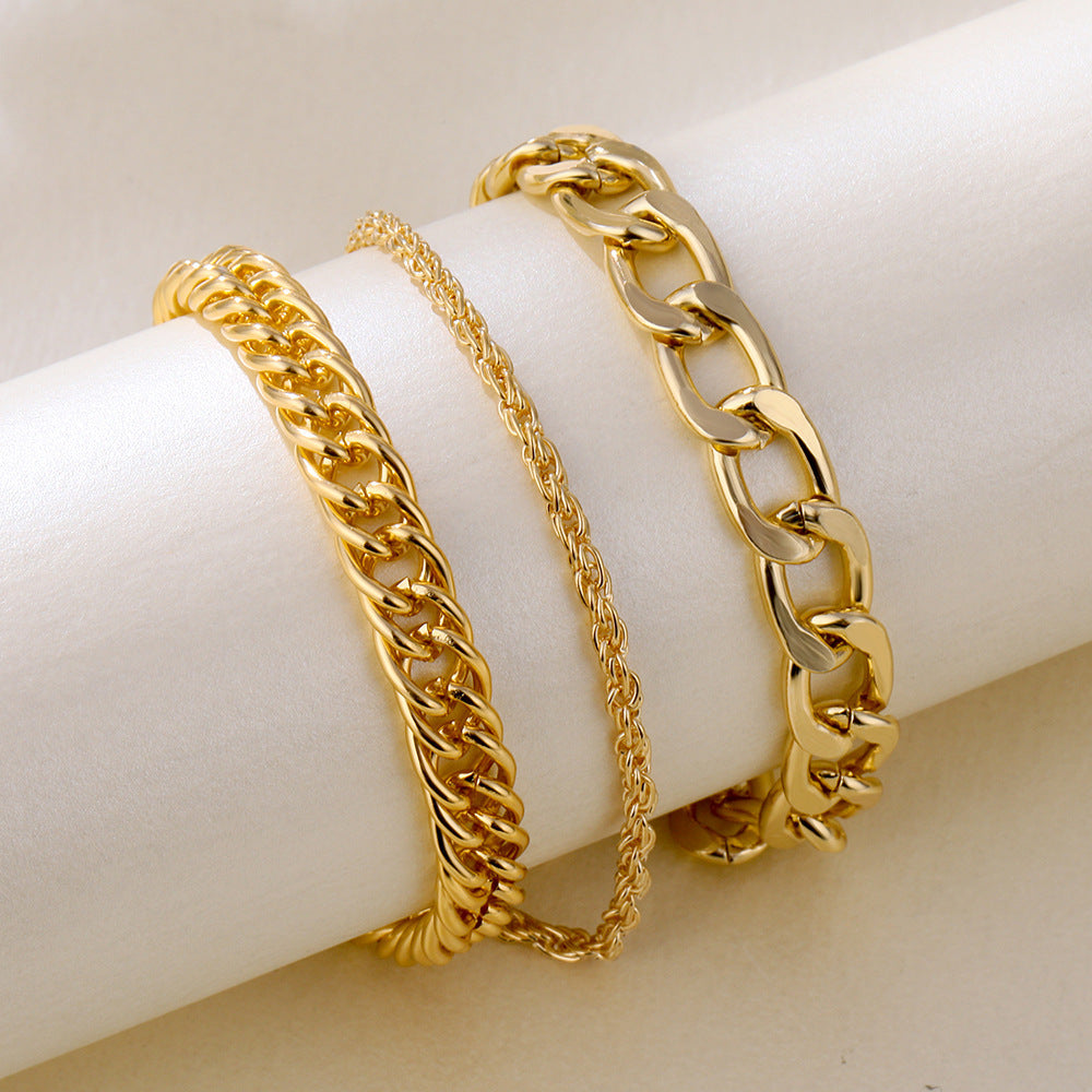 Layered Chain Bracelet and Anklet Set for Women Punk Metal Alloy Electroplated Fashion Jewelry Europe and America Style