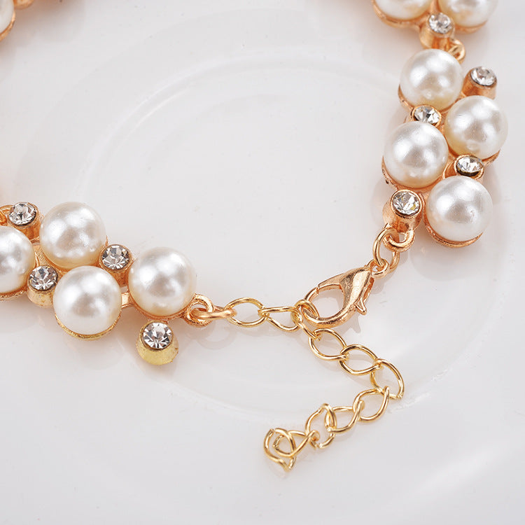 Elegant Pearl Rhinestone Geometric Alloy Bracelet For Women And Girls Inlaid Pearls 20 Cm By 2 Cm Fashion Accessory